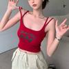 Red Sleeveless Short Suspender Vest for Women Ins Summer New Style Ins Slim Print Sweet and Cool Hot Girl with Inner Top Outside Wear