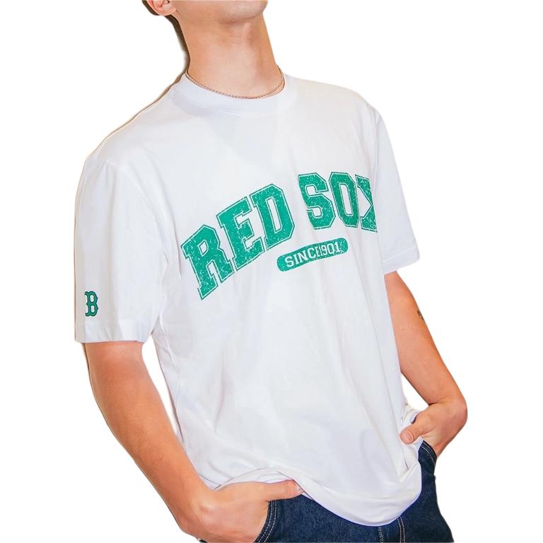 MLB Футболки Boston Red Sox Унисекс Белые Круглый вырез Умеренный Прямой крой 3ATSV0633-43WHS