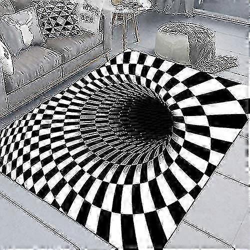 Optical Illusion Rug 3d Stereo Checkered Vortex Optical Illusions Rug Funny Sensation Of Falling Black & White Non-slip Plaid Hole Area Rug For Dining