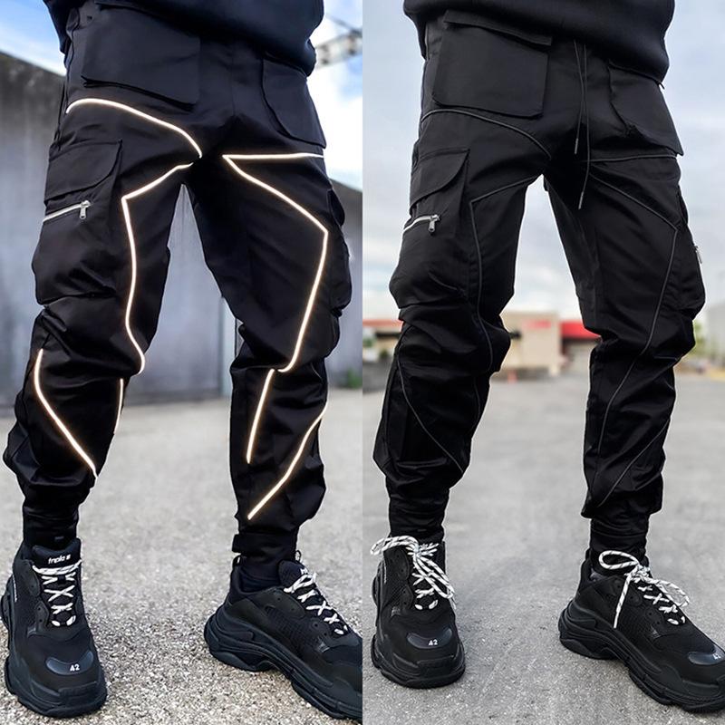 Spring Men's Casual Trousers Loose Large Size Work Trousers Men's Tide Card Drawstring Leg Opening Velcro Sports Trousers Man