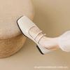 Square head flat bottom silver ladyshoes women's 2025 summer thick heel French retro one-word buckle with soft sole Muller single shoes women