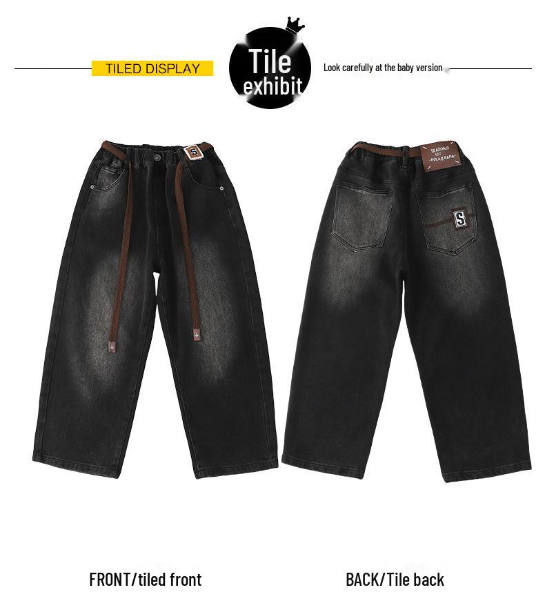 Boys' 2025 Fleece-Lined Straight-Leg Jeans: Trendy Spring/Autumn Style for Kids