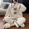Pajamas Women's Autumn and Winter Flannel Home Service Coral Fleece Thickened Plus Velvet Sweet Princess Style Warm Clothing Set