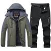 Мужская куртка для занятий спортом на открытом воздухе, толстая теплая свободная модель с плюшевой подкладкой, осенне-зимний костюм, лыжный костюм, софтшелл, брюки с плюшевой подкладкой, чехол