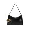 Black Crocodile Patterned Baguette Baguette Hand And Shoulder Bag