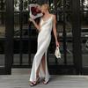Sexy Backless Summer Dress Women Satin Silk Maxi Dress High Slit Chain Party Wedding Robes Elegant Long Birthday Evening Dresses