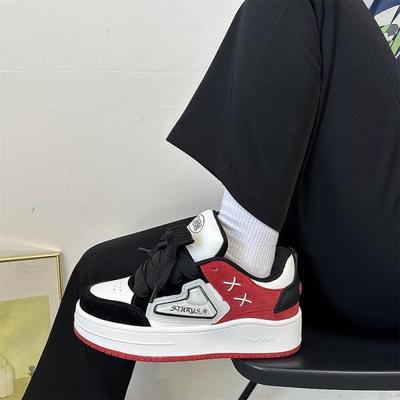 2025 весна новая обувь на платформе в стиле нишевого ретро Гонконг, черно-красная, для студентов, для моральной подготовки, повседневная обувь для скейтборда, женская