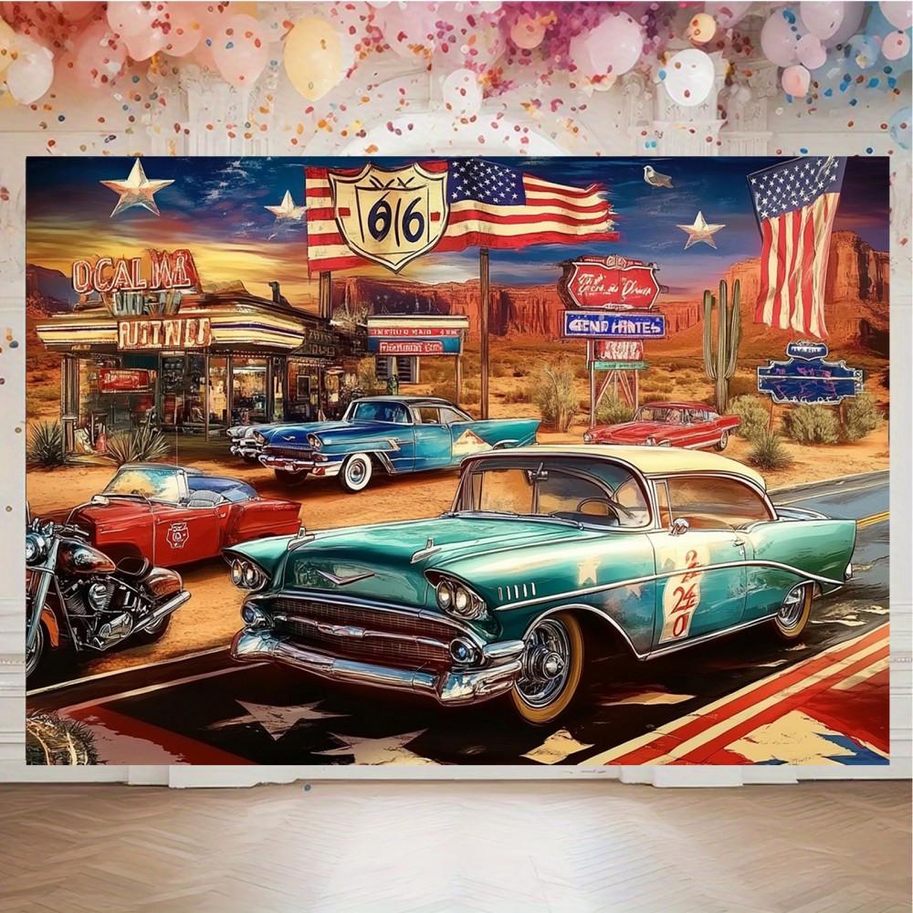 1 piece vintage Route 66 and Arizona desert photography background, perfect for birthday parties and retro-themed events