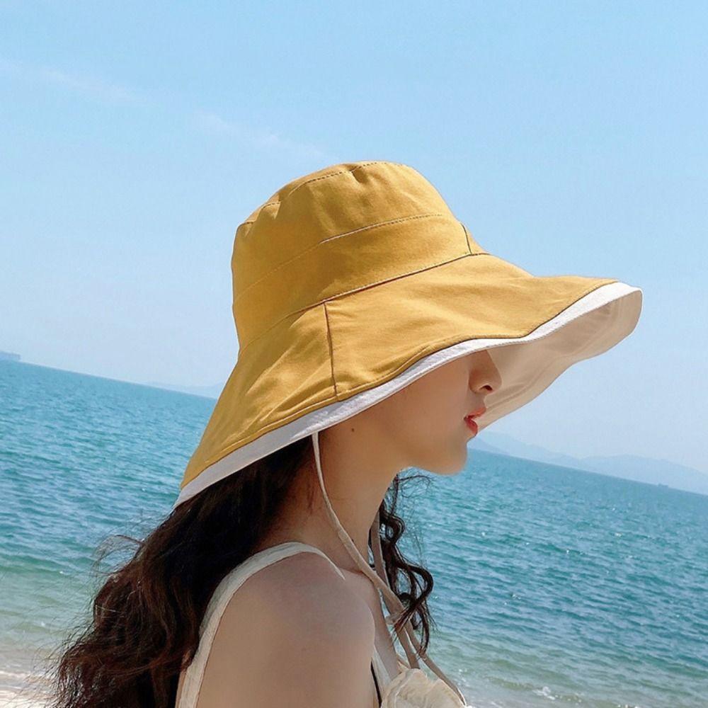 Versatile Women Sun Hat Broad-edged Bucket Hat Double-sided Wear Fisherman's Hat Vacation
