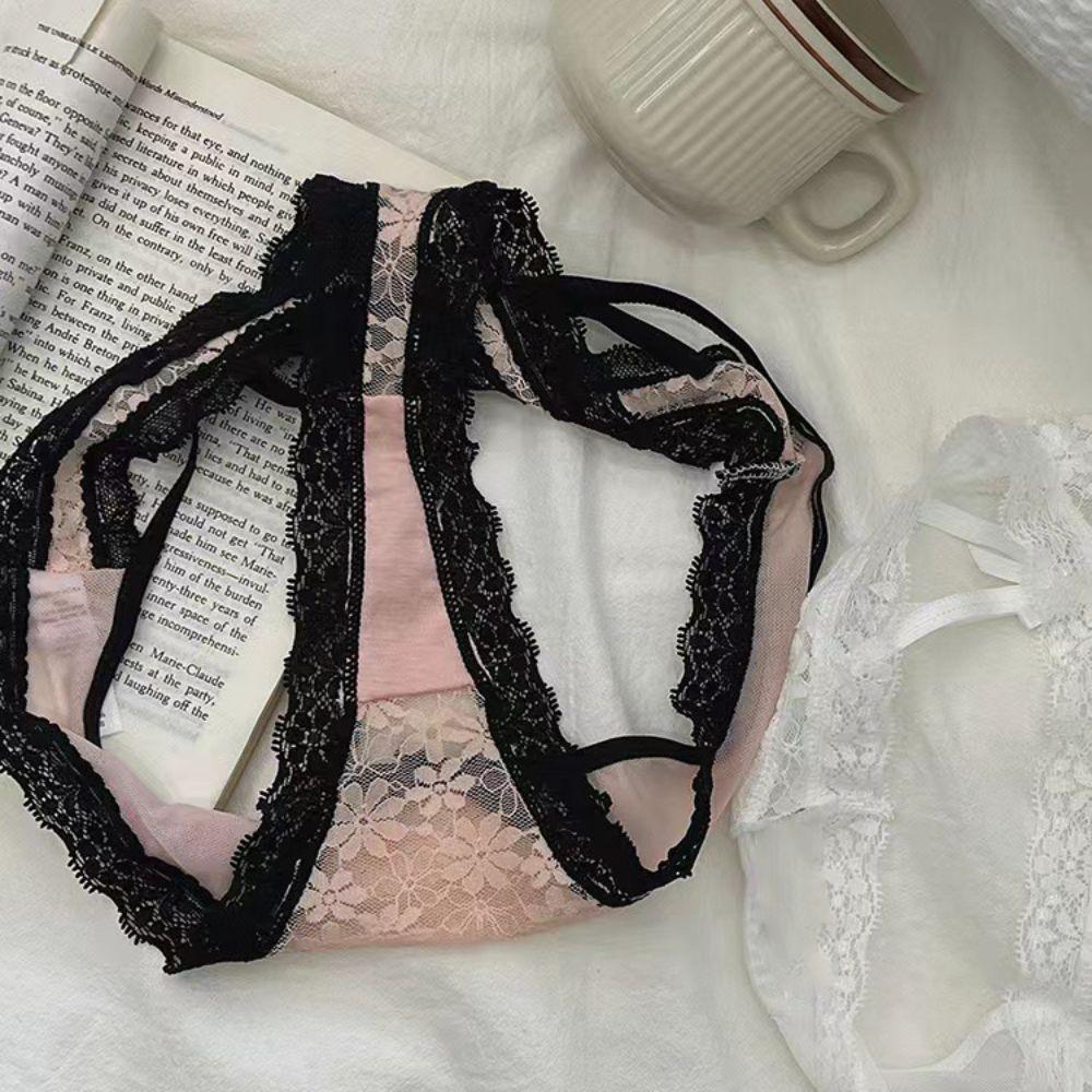 Ruffle Lace Flower Transparent Briefs Thong Mesh Floral Bowknot Panties Comfortable Lady