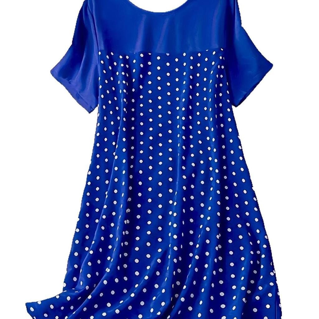 Damska piżama sukienka z krótkim rękawem z okrągłym dekoltem w kropki Wygodna sukienka