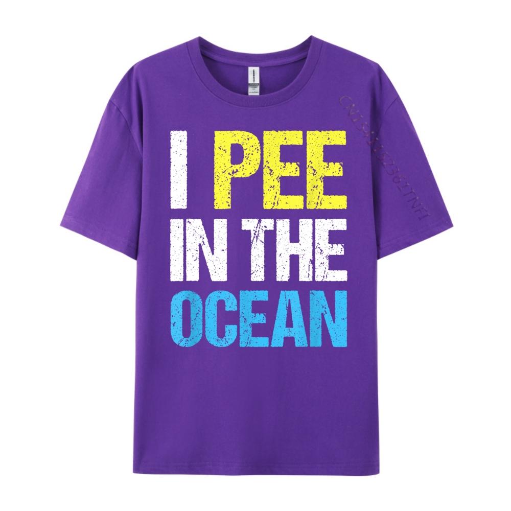I Pee In The Ocean Funny Beach Vacation Cream T Shirt Breathable Mens Shirts Alphabet