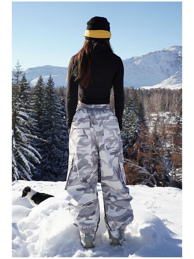 Унисекс Камуфляжные Лыжные Штаны: Ветрозащитная, водонепроницаемая, плотная, на флисовой подкладке, в американском стиле, экипировка для сноуборда.