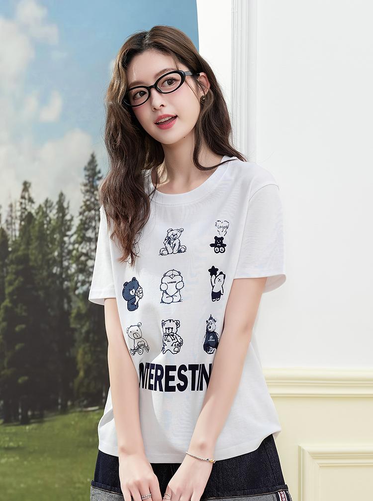 [Same as in the mall] Lagogo Lago Valley's new loose, slimming and versatile cartoon printed T-shirt for women