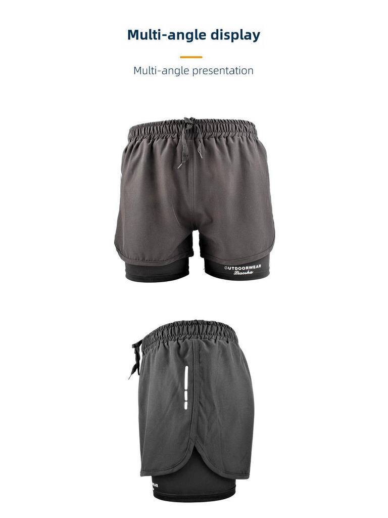 Men's Anti-Embarrassment Quick-Dry Double-Layer Boxer Swim Trunks for Beach, Swimming, and Hot Springs