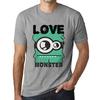 Men’s Vintage Tee Shirt Graphic T Shirt Love Monster Grey Marl