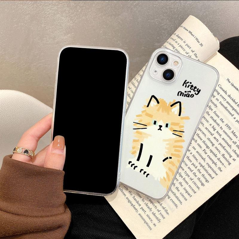 Простой прозрачный чехол для iPhone 17/16 Pro Max с рисунком кота, креативный мультяшный чехол для мобильного телефона Apple 13, простой и милый, для женщины
