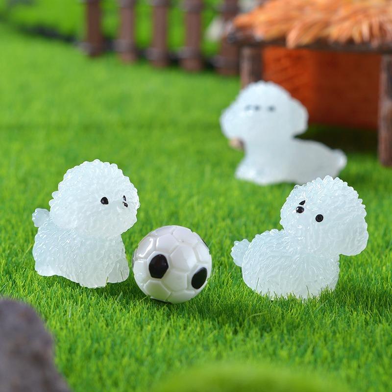 5PCS Night Glow Cute Little Dog Micro Landscape Potted Plant Landscaping Small Ornaments Car Center Console Luminous Dog Decoration Accessories