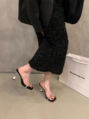 Нишевые высококлассные прозрачные шлепанцы с ремешком женская обувь носить 2025 лето сандалии со стразами сандалии на высоком каблуке