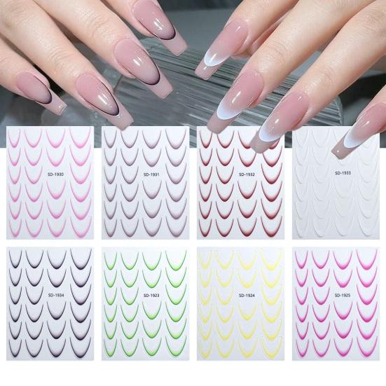 1/12Pcs French Nail Stickers 12 Colors Ultra-Thin Gradient Line Nail Art Stickers Self-Adhesive Plain Nail Stickers for Elegant French Nails