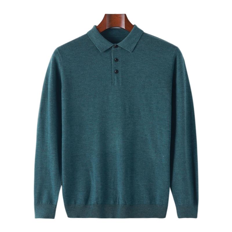 Мужской камвольный свитер с воротником-поло Qinghe, кашемир, 50% тутовый шелк, 50% шерсть, мужской осенне-зимний кашемир, мягкий и теплый