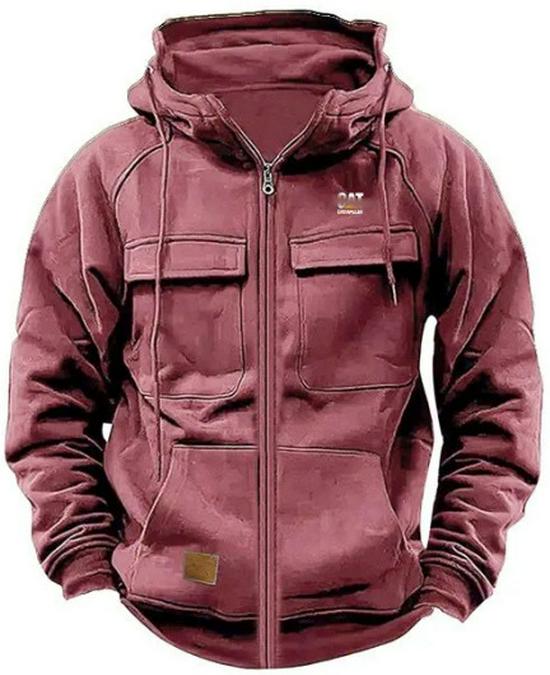 Мужское худи с кожаной нашивкой и множеством карманов для осени/зимы – толстовка в европейском и американском молодежном стиле