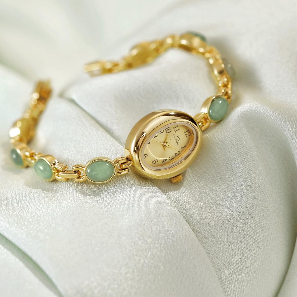 Women Quartz Watch Luxury Brand Retro Natural Dongling Stone an Jade Waterproof Ladies Advanced Chain Wristwatches Gift