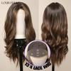 Louis FEREE 13x4 Lace Front Synthetic Wigs for Women Long Wavy Dark Brown Highlight Middle Part Lace Wigs Daily Cosplay High Temperture Fiber