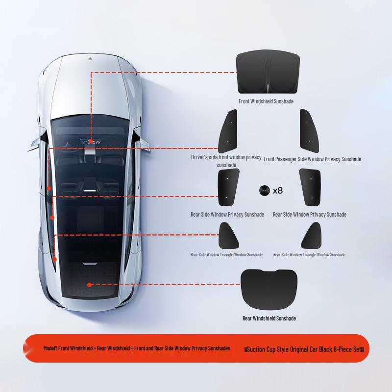 Tesla Model 3/Y Camping Privacy Sunshade with Suction Cups - Opaque, Anti-Peeping Side Panel
