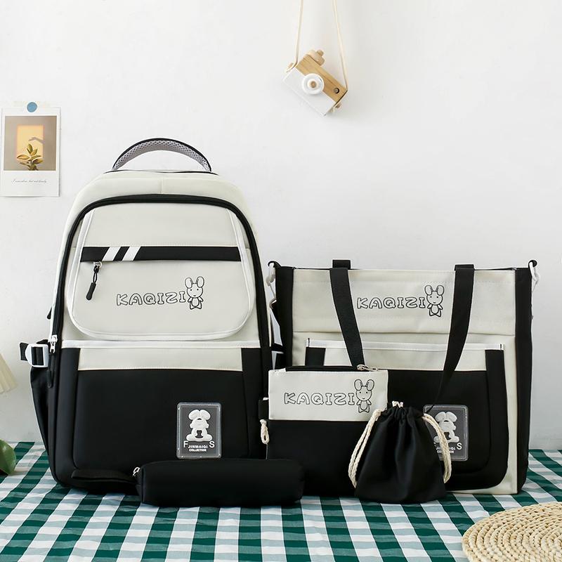 Комплект из пяти рюкзаков, школьный рюкзак для студента, женский рюкзак с цветными блоками, рюкзак большой вместимости