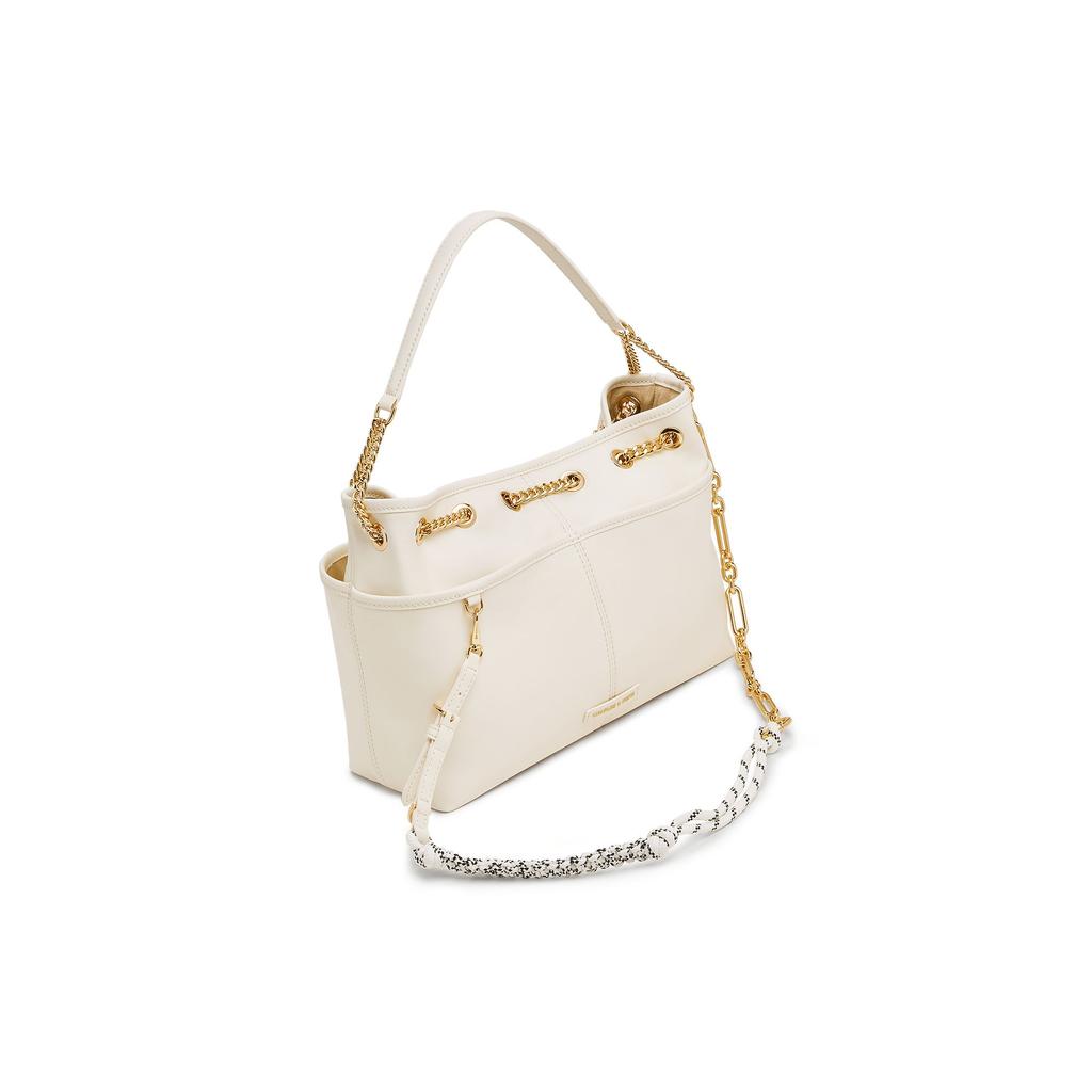 Charles & Keith Soft Knot Chain Shoulder Tote Bag Women bags Cream Black CK2-20782617