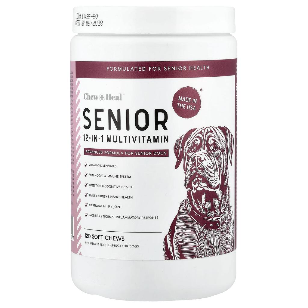 Chew + Heal Senior 12-in-1 Multivitamin for Dogs, 120 Soft Chews, 480g (16.9oz)