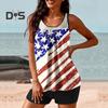 2 шт./компл. женский танкини комплект с принтом в виде американского Дня независимости жилет однотонные шорты для плавания комплект купальники