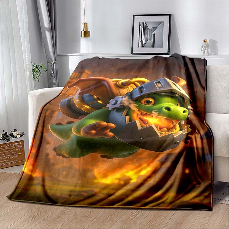 Cartoon Purple Armored Knight Warrior Game Character Print Flannel Blanket Castle Grass Background Soft Throw Blanket Sofa Bedroom Home Decor Blanket