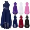 Kids Girls Shiny Rhinestone Party Dress Sleeveless Ruched Chiffon Dress High Waist Elegant Evening Formal Prom Dresses