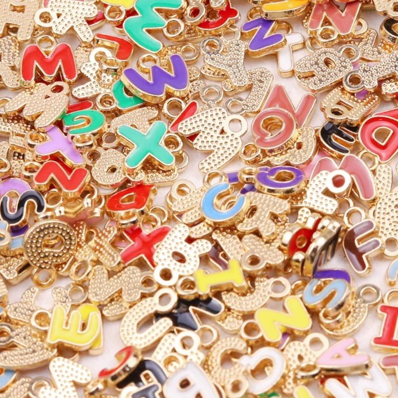 100 шт. Цветные эмалевые подвески-буквы алфавита A-Z Металлические подвески-буквы Для изготовления украшений своими руками Оптовые подвески для изготовления украшений Подвески
