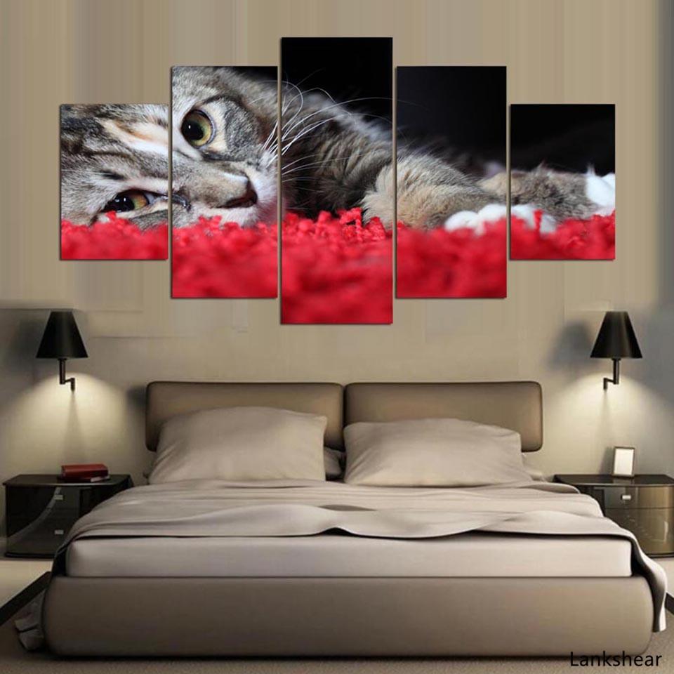 Современная картина HD напечатана на холсте 5 панелей прекрасный кот животное украшение дома постеры рамки гостиная настенные художественные фотографии