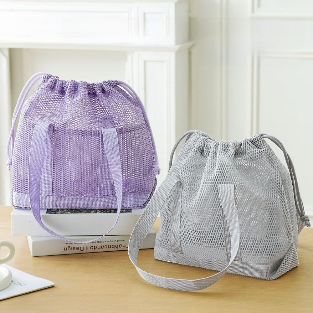 Mesh Drawstring Beach Bag Large Capacity Shopping Handbag Casual Travel Toiletry Bag