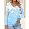 Women's T-Shirt Floral Graphic Flower Elegant Fashion Tee Long Sleeve T-shirts V-Neck Regular Tops Pullover Fall Winter