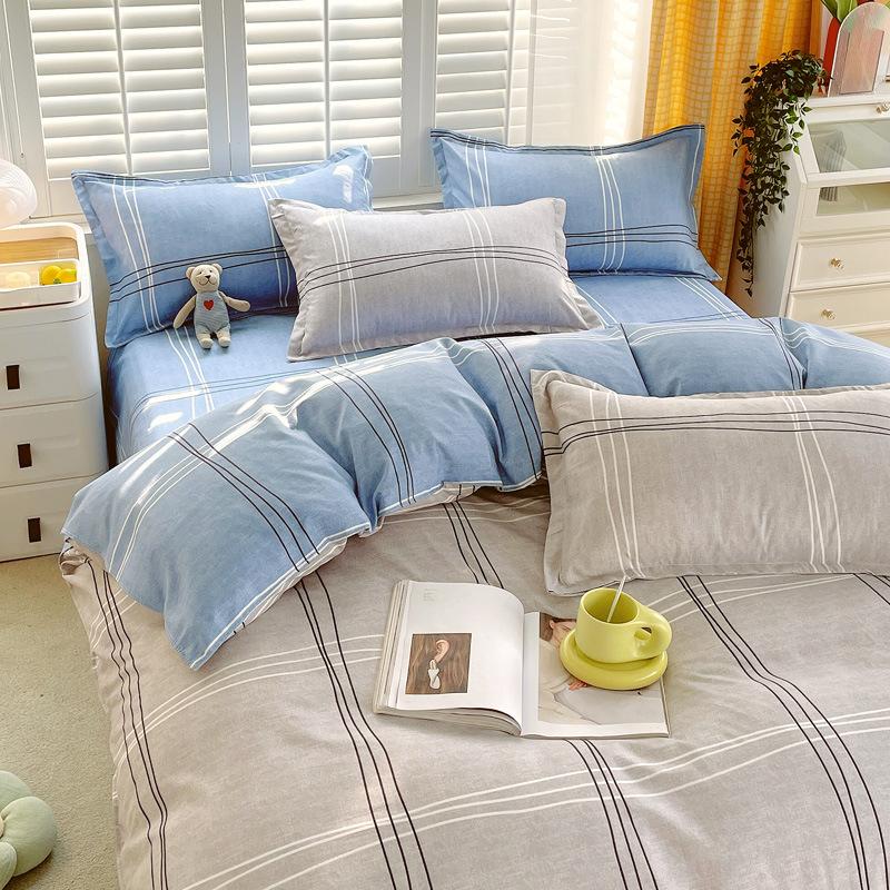 Утолщенный хлопок, чистый хлопок, четыре предмета, простыня и пододеяльник для спальни на весну и осень, пододеяльник из трех предметов