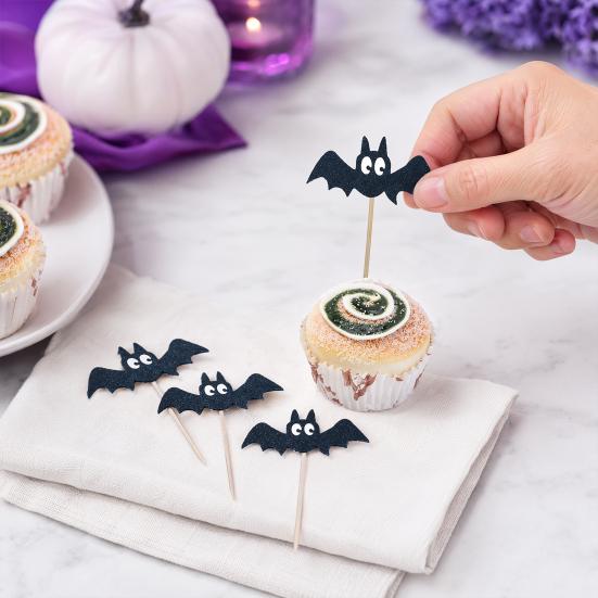 8 Pcs Halloween Bat Cupcake Toppers Black Bat Cake Picks for Halloween Baby Shower
