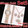 Luxury Diamond Jewelry&Watch Set For Women, Glittering Quartz Watch Bracelet Set, Crystal Necklace Earrings Ring Jewelry Festival Gifts