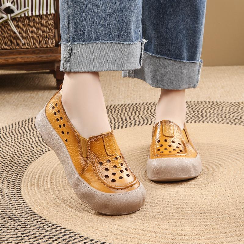 Leather MiddleAged And Elderly Comfortable Women'S Single Shoes Round Head NonSlip Soft Sole Mother Shoes Versatile Fashionable Platform Women'S