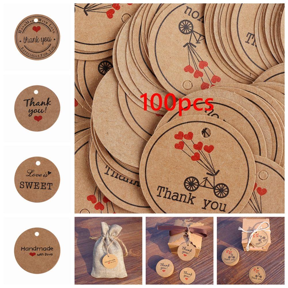 100PCS Hanging Kraft paper Package Price Label Tag Cards Gift Tags Red Heart