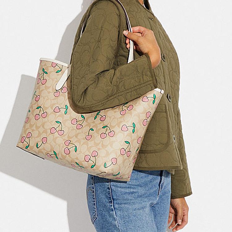 New COACH City Artificial Leather Tote Bag Shopping Bag Shoulder Bag Handbag Large Size Women's Khaki CF444-IMOT4