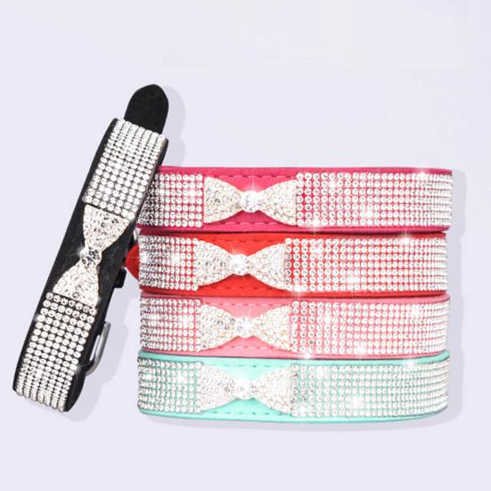 Ошейник для собак с искусственным кристаллом и бантом, дизайн, регулируемый инкрустированный стразами, собака