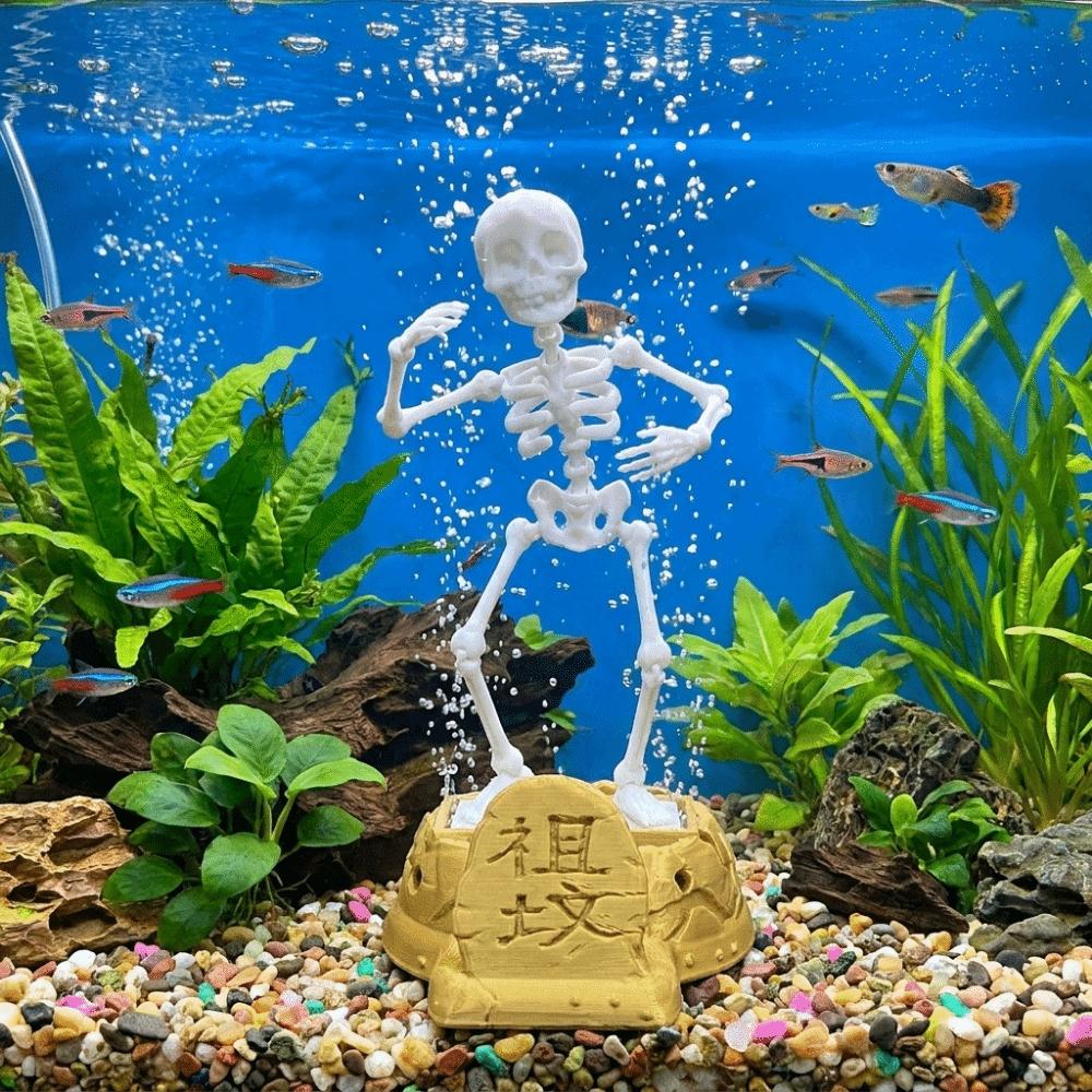 Plastic Fish Tank Dance Skull Ornament Gothic Wiggling Skeleton Statue Halloween Decor
