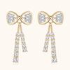 Silvere Glam European And American Light Luxury And High-end Style Bow Moissanite Ear Studs, Silver Ear Rings Long Full-stone Ear Accessories