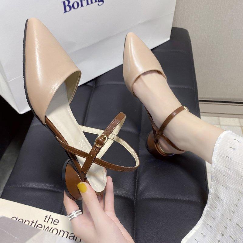 Женские сандалии 20 новые весна и лето новые с острым носком и сумкой на среднем толстом каблуке