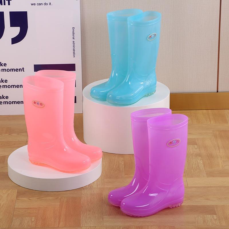 Длинные резиновые сапоги женские модные дождевые туфли женские взрослые без подкладки с высоким голенищем водонепроницаемые туфли быстросохнущие резиновые туфли лето